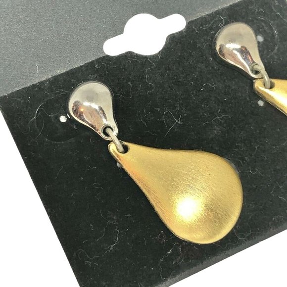 Brushed Gold Drop Teardrop Earrings 1.3" Long New - Picture 3 of 4